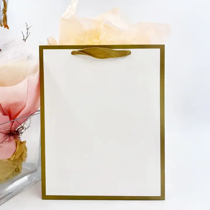 20pcs, 9 sizes White with Gold border premium paper gift bag - ByHome