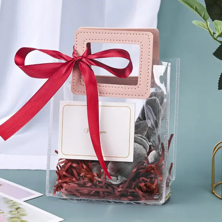 10pcs, 7 colors transparent PVC Gift Bag w/ square handles - ByHome
