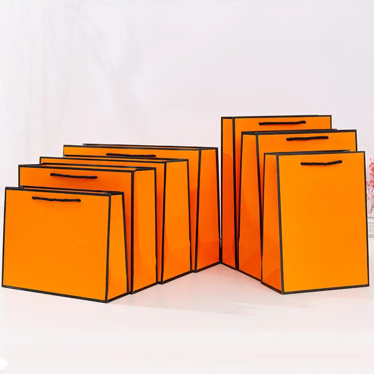 10pcs, Bright Orange with Black border paper gift Bag - ByHome