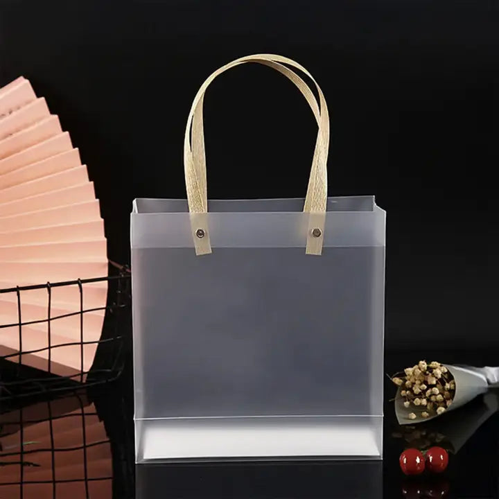 12pcs, transparent frosted PVC paper gold rope gift bag - ByHome
