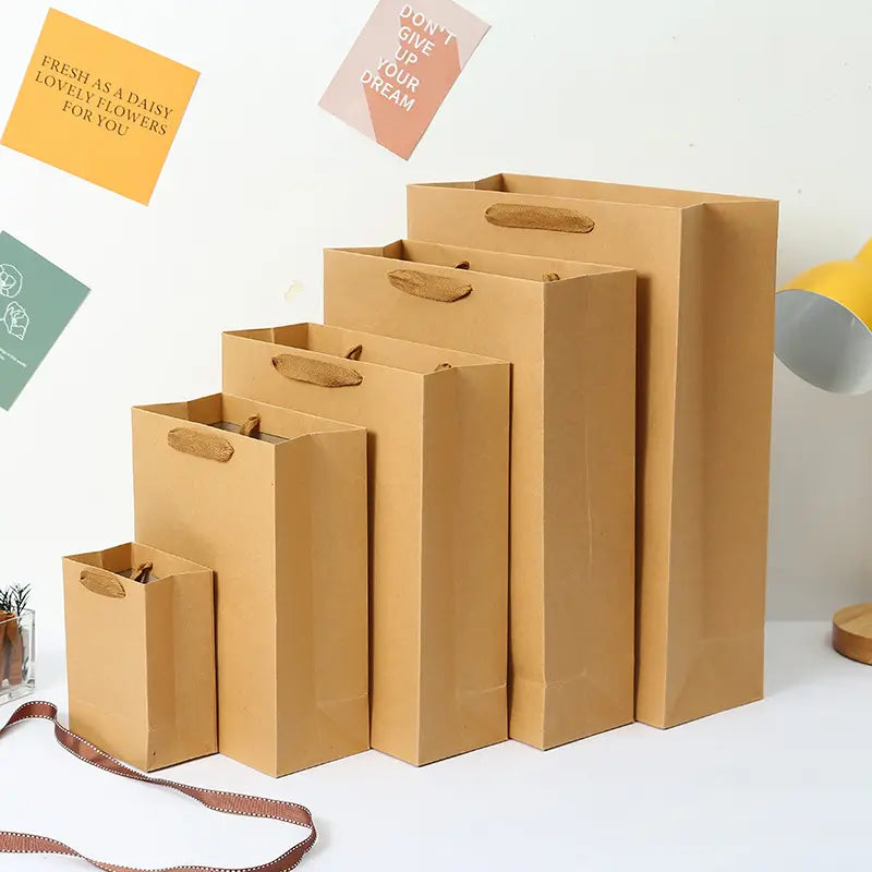 10pcs, 5 sizes vertical Kraft Brown Paper Gift Bag - ByHome