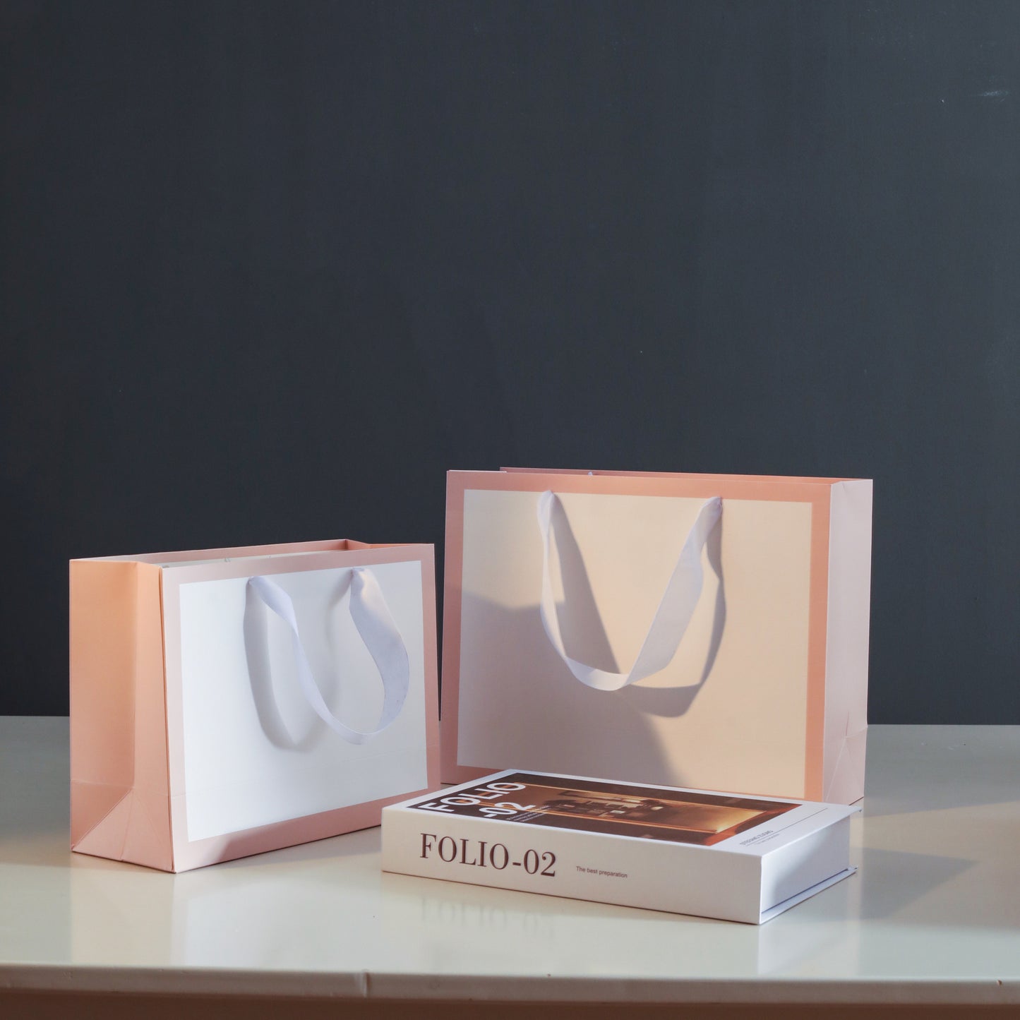 20pcs, Pastel Pink Border Gusset White Paper Gift Bag - ByHome