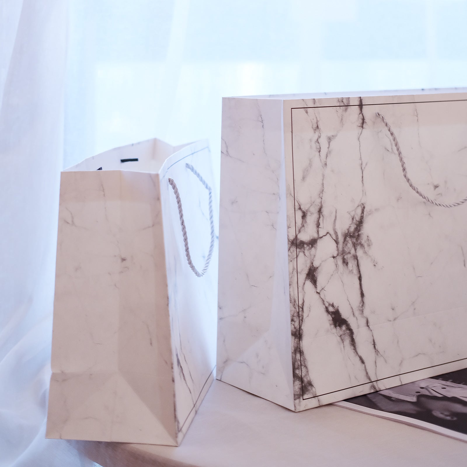 10pcs, White Premium Marble Print Paper Gift bag w/ Free Tissue - ByHome