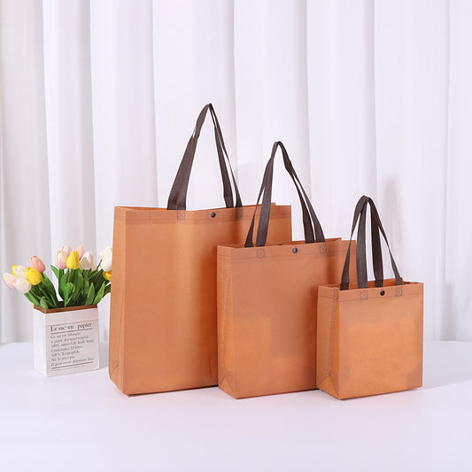 50pc, 4 sizes Caramel long handle button non-woven bag - ByHome