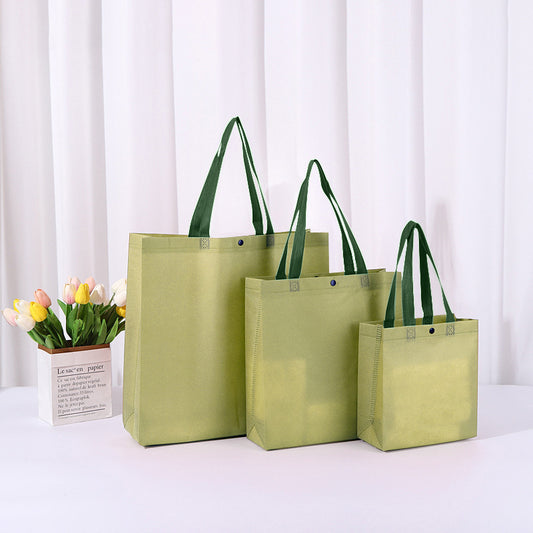 50pc, 4 sizes Matcha green long handle button non-woven bag - ByHome