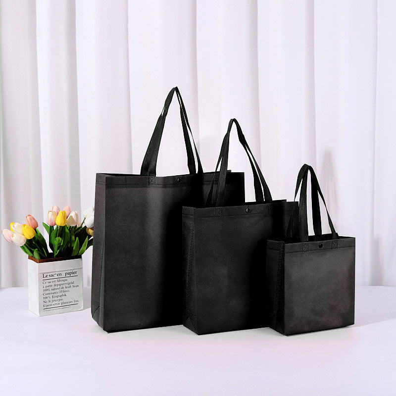 50pcs, 4 sizes black non-woven long handle button gift bag - ByHome
