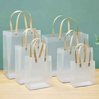 12pcs, transparent frosted PVC paper gold rope gift bag - ByHome