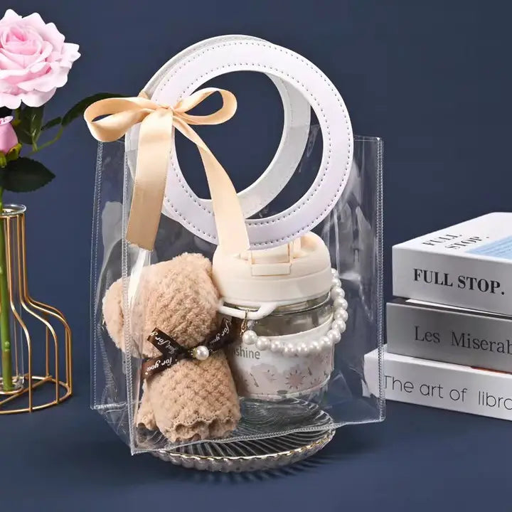 10 pcs, 3 sizes Transparent PVC gift Bag with ring handle - ByHome