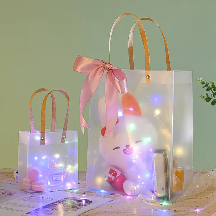 12pcs, transparent frosted PVC paper gold rope gift bag - ByHome