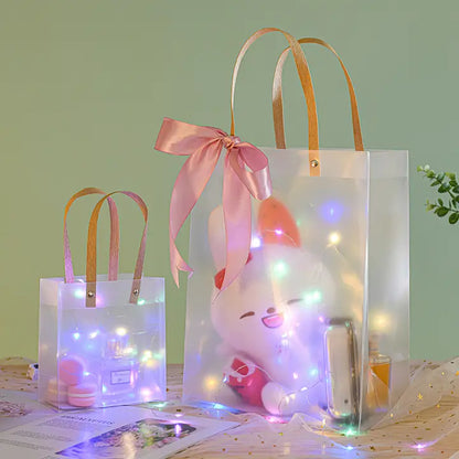 12pcs, transparent frosted PVC paper gold rope gift bag - ByHome