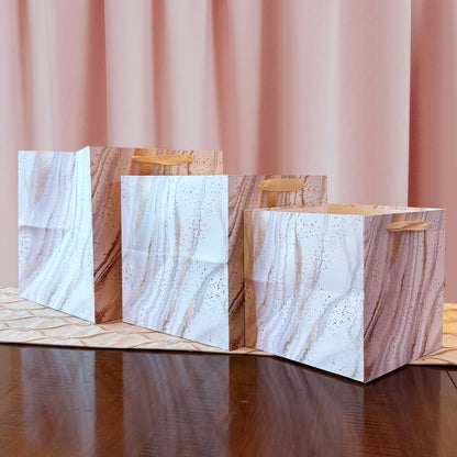10pcs, Luxury Gold Glitter Printed Pattern Marble Square Gift bag w/ Tissue - ByHome
