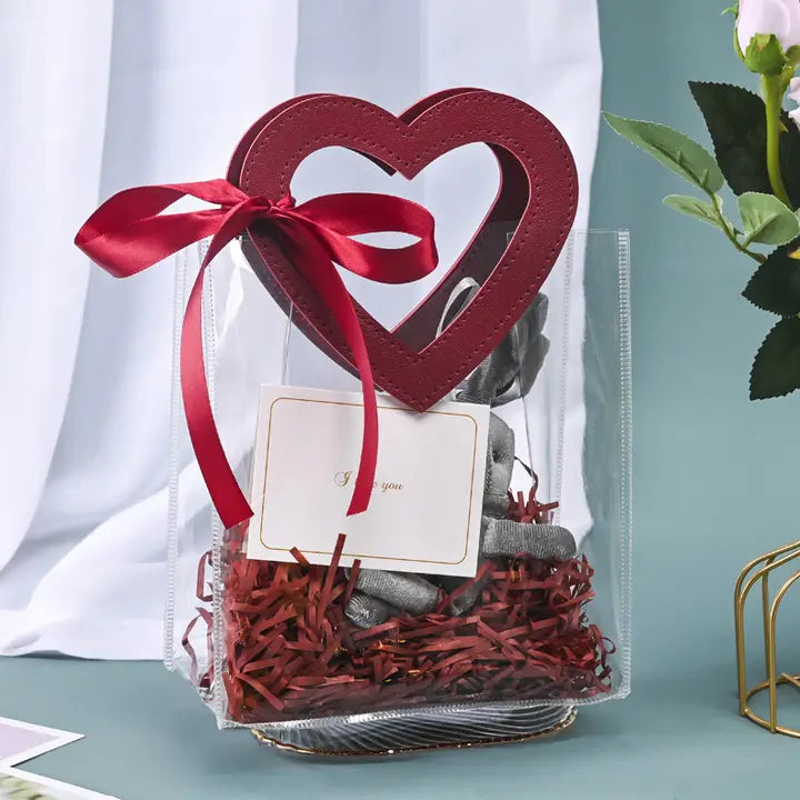 10pcs, pink red LOVE heart large transparent PVC gift bag - ByHome