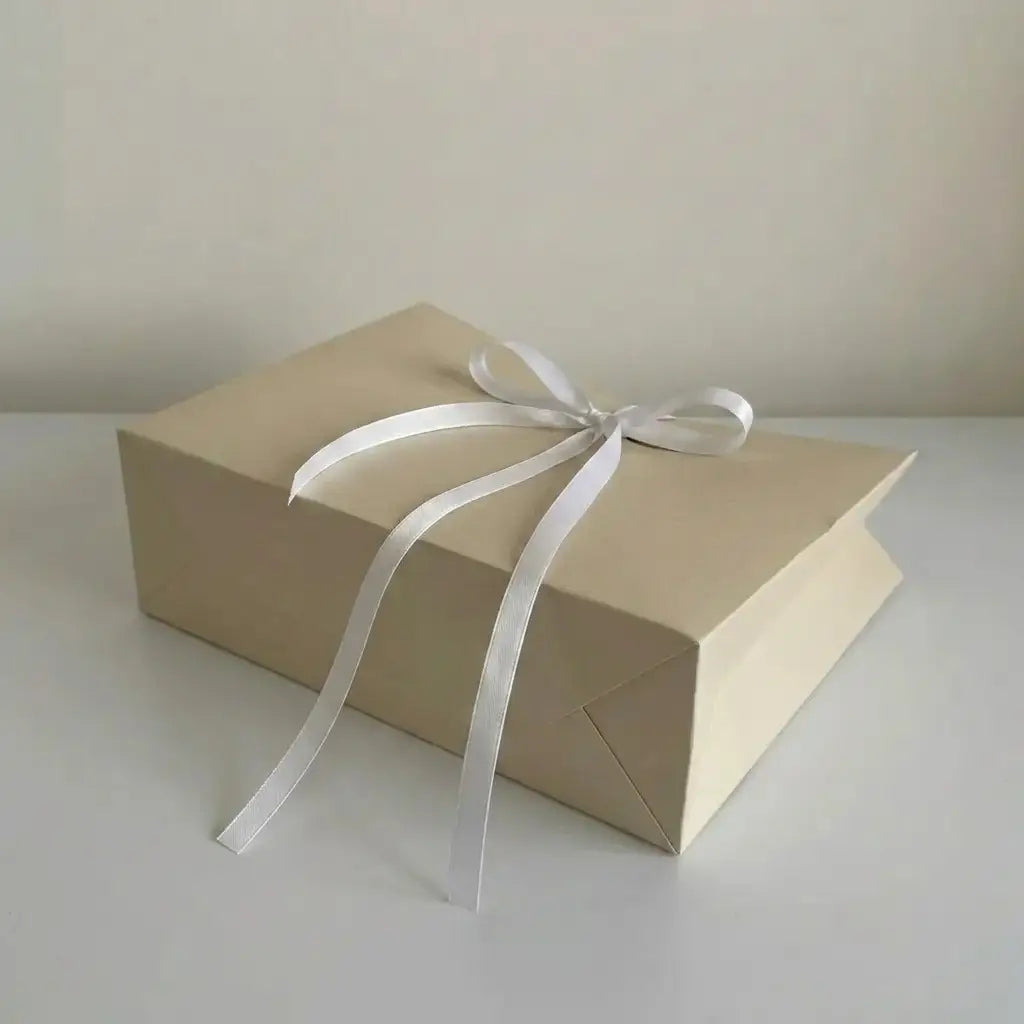 10pc, Cream Beige die-cut handle paper gift bag w/ ribbon & tissue - ByHome