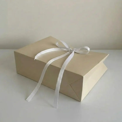 10pc, Cream Beige die-cut handle paper gift bag w/ ribbon & tissue - ByHome