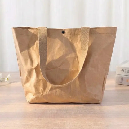 10pc, Textural Reusable Waterproof Non-Tear Kraft Paper Tote Bag