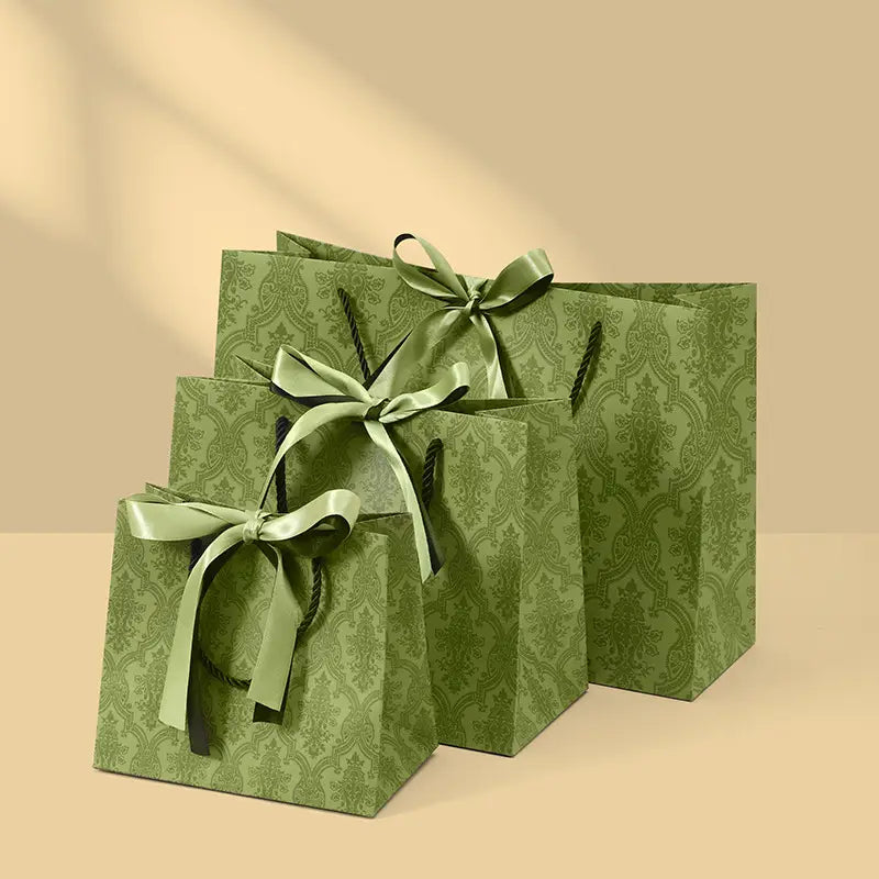 10pcs, Vintage pattern black green Bow Tie gift bag w/tissue - ByHome