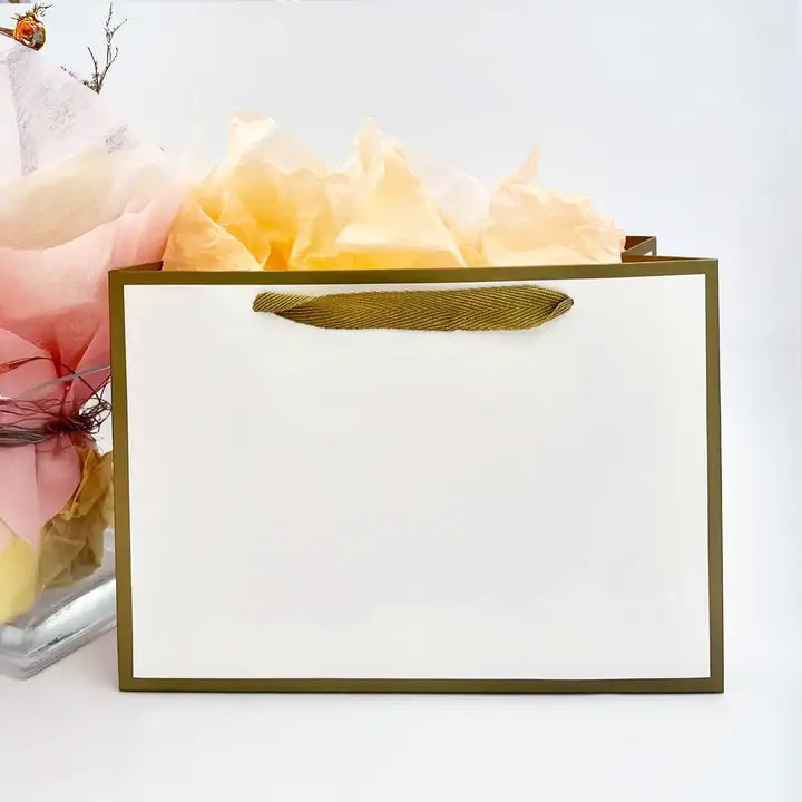 20pcs, 9 sizes White with Gold border premium paper gift bag - ByHome