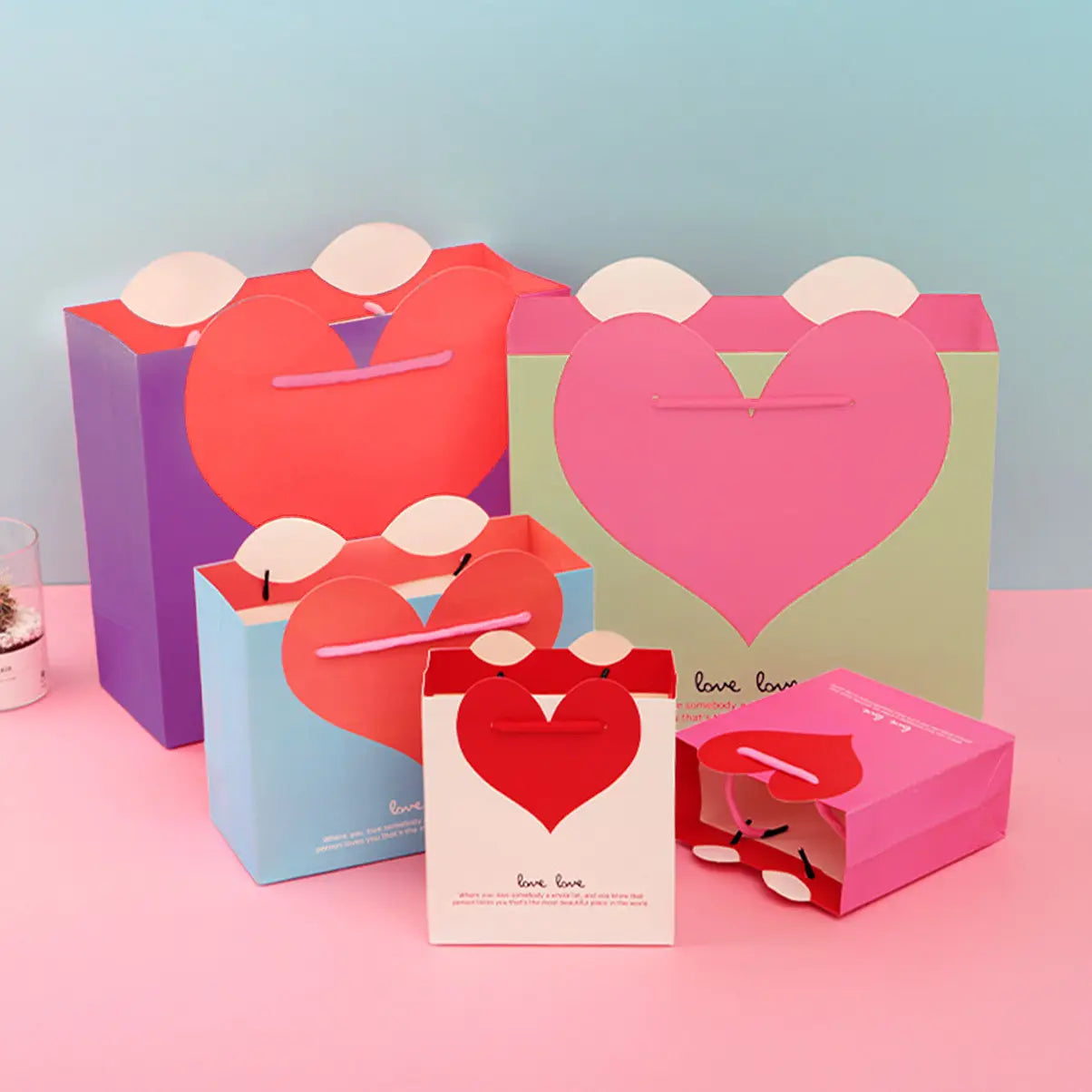 10pcs, 5 colors dual-colored Love heart paper gift bag - ByHome