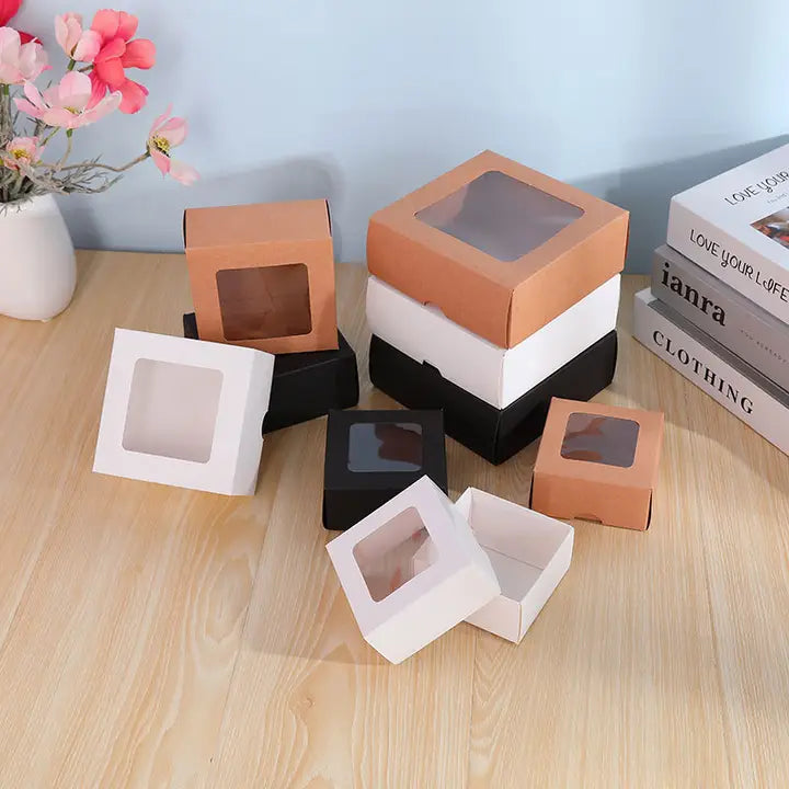 25pcs, 3 size Kraft white transparent window 2 part Gift Box – ByHome