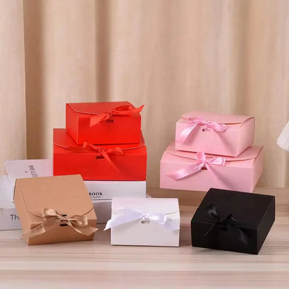 25pcs, 5 colors 3 sizes square paper gift box w/ ribbon - ByHome