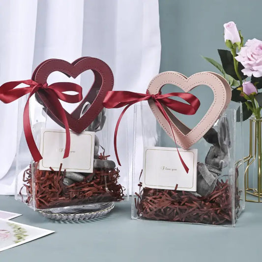 10pcs, pink red LOVE heart large transparent PVC gift bag - ByHome