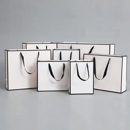 10pcs, White with black border premium paper gift bag - ByHome