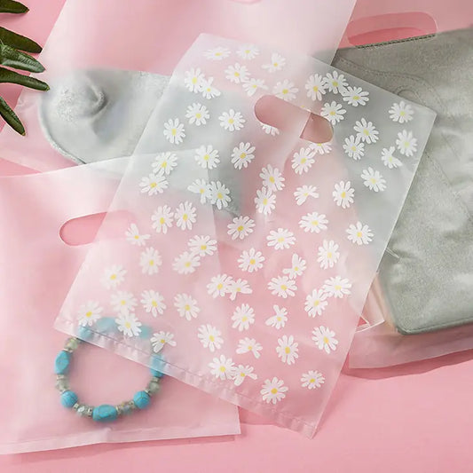 100pcs, 2 Sizes Mums flower transparent frosted PVC gift bag