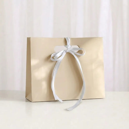 10pc, Cream Beige die-cut handle paper gift bag w/ ribbon & tissue - ByHome