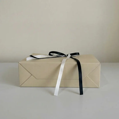 10pc, Cream Beige die-cut handle paper gift bag w/ ribbon & tissue - ByHome