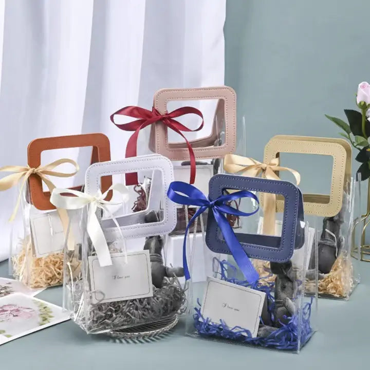 10pcs, 7 colors transparent PVC Gift Bag w/ square handles - ByHome
