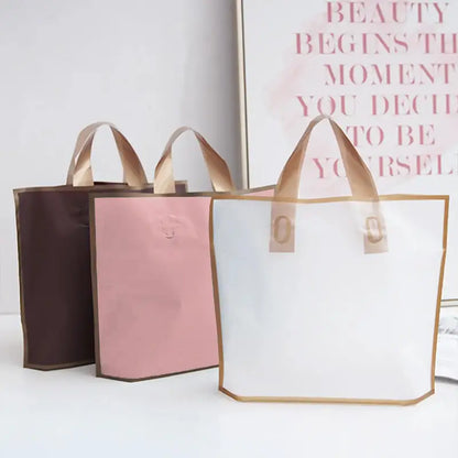 50pcs, 3 colors 12"x10"x3" frosted gold border EVA gift bag - ByHome
