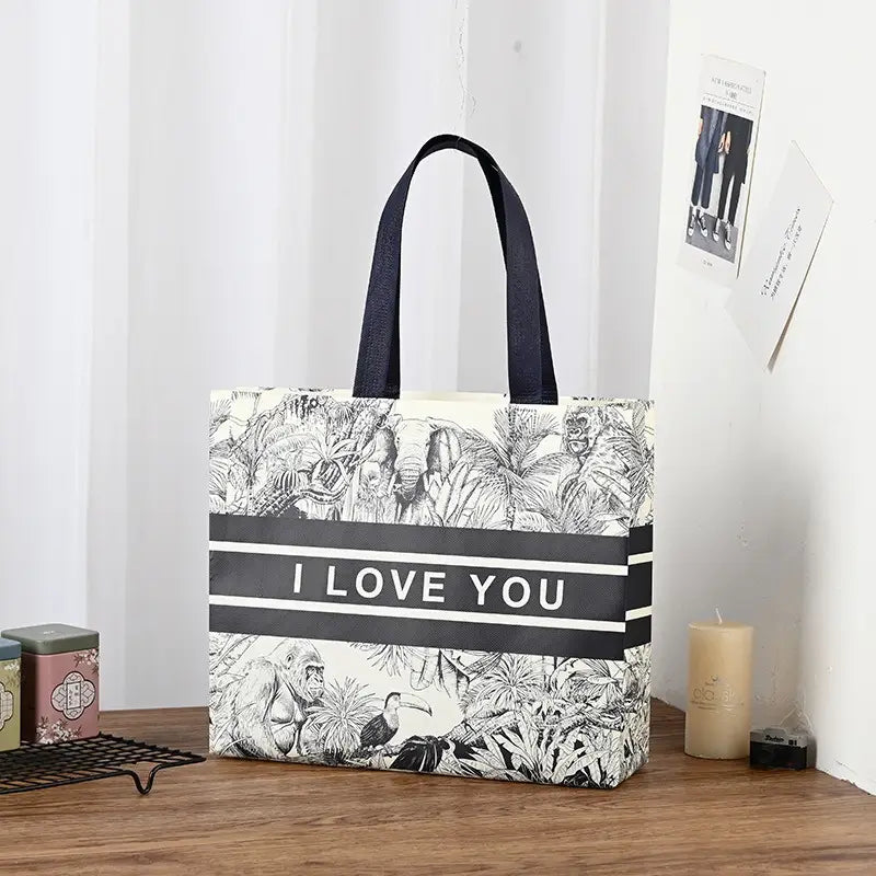50pc, 3 sizes LOVE black stripe jungle line art non-woven gift bag - ByHome