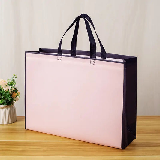 50pcs, 3 size light Pink w/ black border non-woven gift bag - ByHome