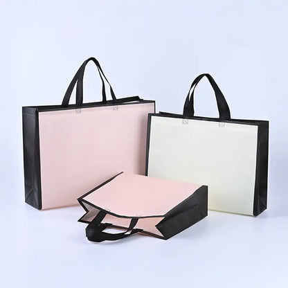 50pcs, 3 size light Pink w/ black border non-woven gift bag - ByHome