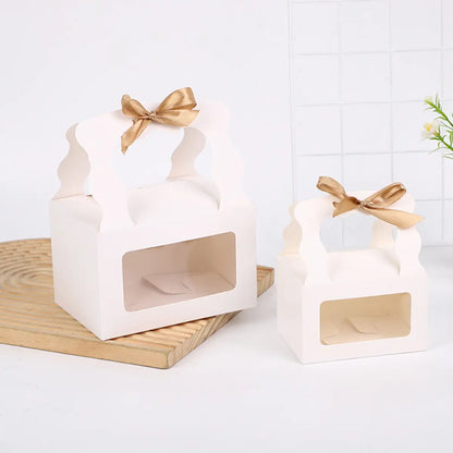 25pcs, 2 sizes kraft white window wavy handle gift box ribbon - ByHome