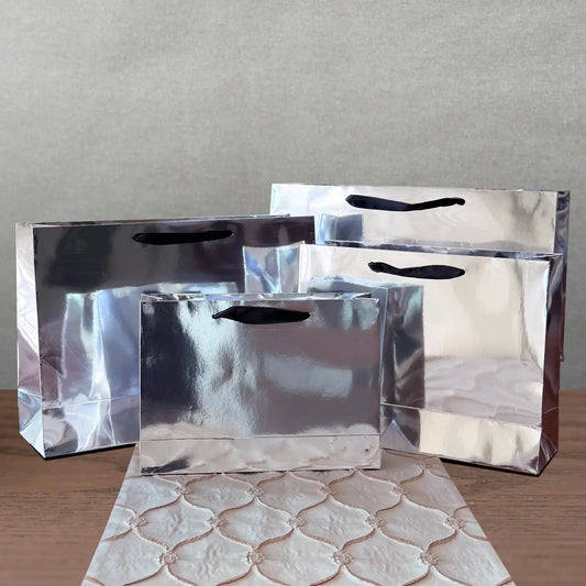 10pcs, Reflective Mirror Metallic silver paper gift bag w/ tissue