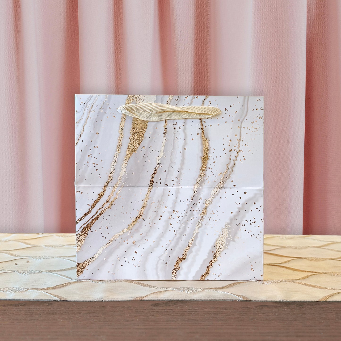 10pcs, Luxury Gold Glitter Printed Pattern Marble Square Gift bag w/ Tissue - ByHome