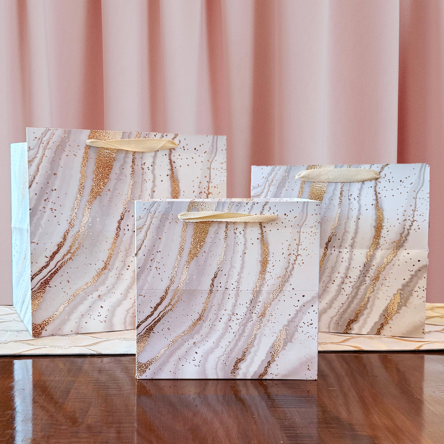 10pcs, Luxury Gold Glitter Printed Pattern Marble Square Gift bag w/ Tissue - ByHome