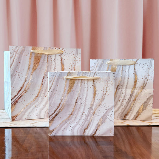 10pcs, Luxury Gold Glitter Printed Pattern Marble Square Gift bag w/ Tissue