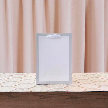 12pcs, Soft Gray Border Gusset White Paper Gift Bag - ByHome