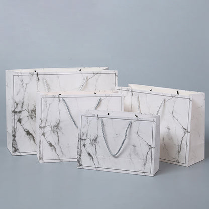 10pcs, White Premium Marble Print Paper Gift bag w/ Free Tissue - ByHome