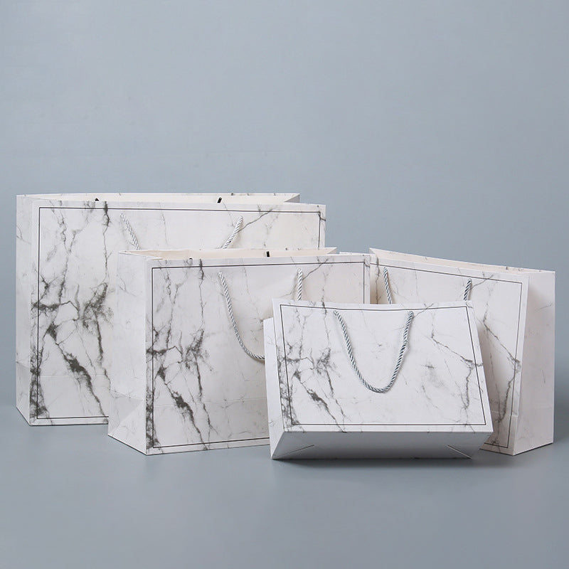 10pcs, White Premium Marble Print Paper Gift bag w/ Free Tissue - ByHome