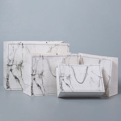 10pcs, White Premium Marble Print Paper Gift bag w/ Free Tissue - ByHome