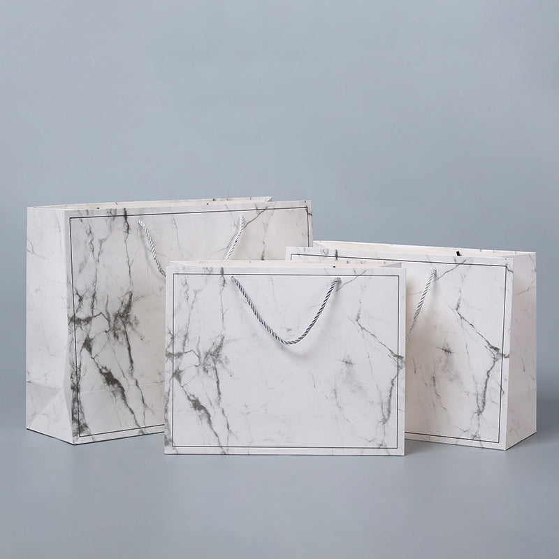 10pcs, White Premium Marble Print Paper Gift bag w/ Free Tissue - ByHome