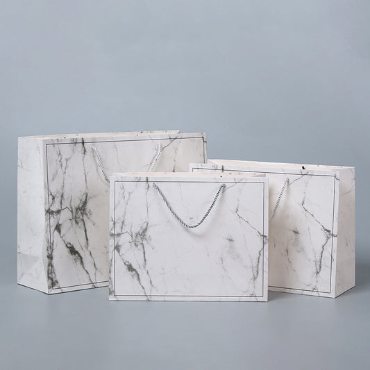 10pcs, White Premium Marble Print Paper Gift bag w/ Free Tissue - ByHome