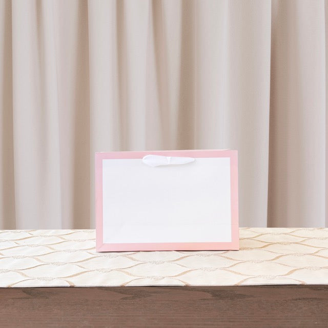 12pcs, Pastel Pink Border Gusset White Paper Gift Bag - ByHome