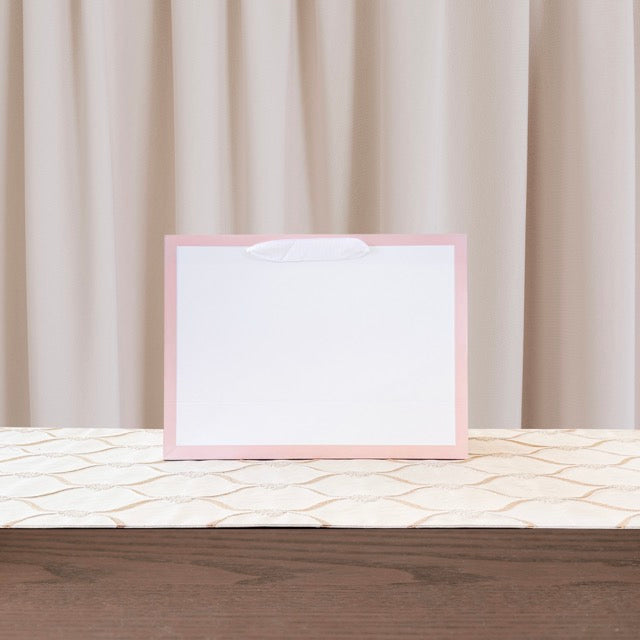 12pcs, Pastel Pink Border Gusset White Paper Gift Bag - ByHome