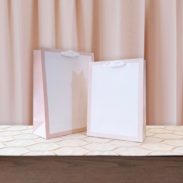 12pcs, Pastel Pink Border Gusset White Paper Gift Bag - ByHome