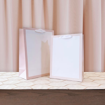 12pcs, Pastel Pink Border Gusset White Paper Gift Bag - ByHome