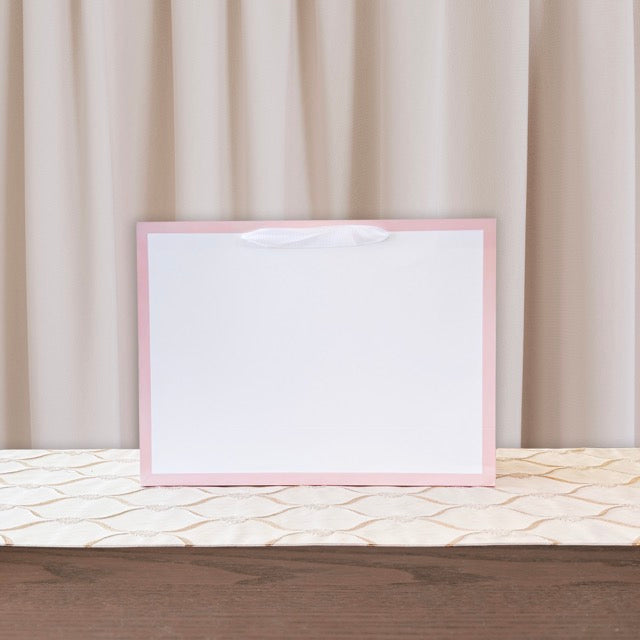 12pcs, Pastel Pink Border Gusset White Paper Gift Bag - ByHome